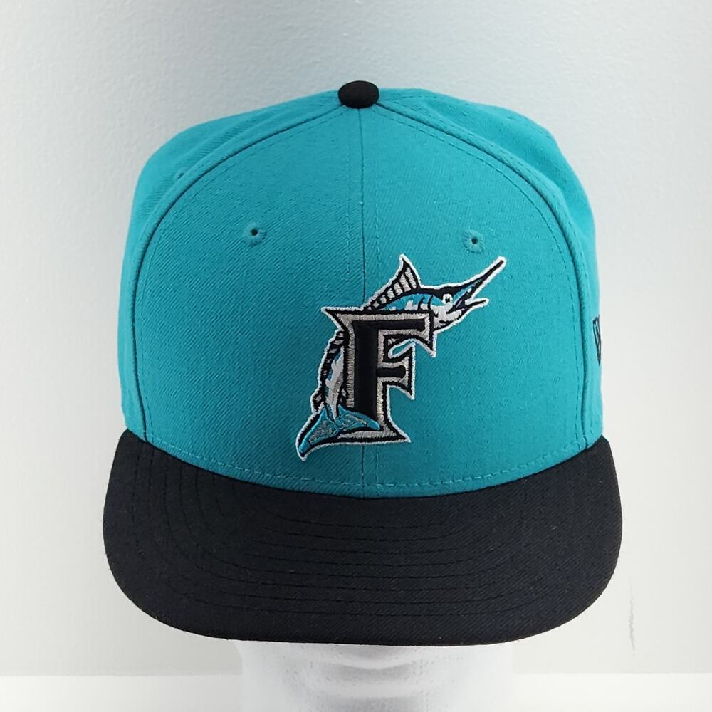 Vintage Florida Marlins New Era 59FIFTY Fitted Hat 7 1/4 Teal Black MLB Cap